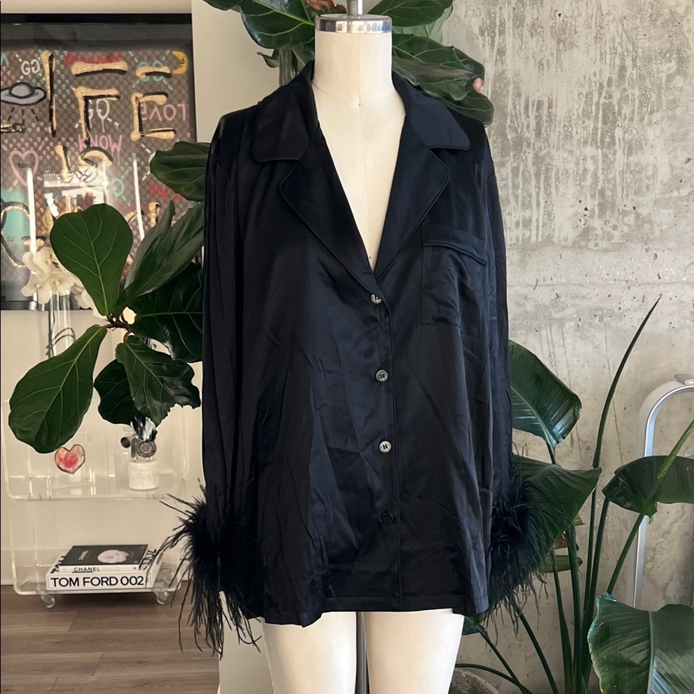 ANTONIO MELANI Black Blouse with Feather Sleeve
